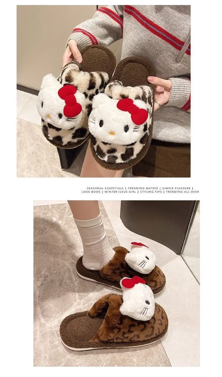 Fashionable and Cute Home Niche Furry Shoes for Women to Wear Outside 2025 Autumn and Winter New Cartoon Leopard Print Thick-Soled Toe-Toe Slippers — feature 4