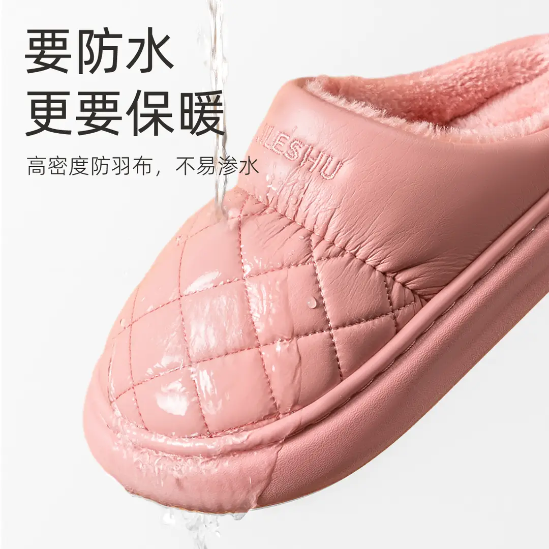 Waterproof Cotton Slippers for Women, Winter 2026 New Model, Indoor Warm Non-Slip Leather Cotton Slippers for Winter, Suitable for Men to Wear Outside