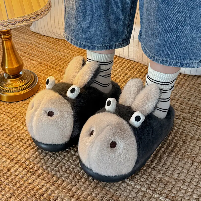 Cute Cartoon Cotton Slippers for Women in Winter, Couple Indoor Home Slippers for Men, Plush Warm Bedroom Furry Slippers for Men in Winter - Image 5