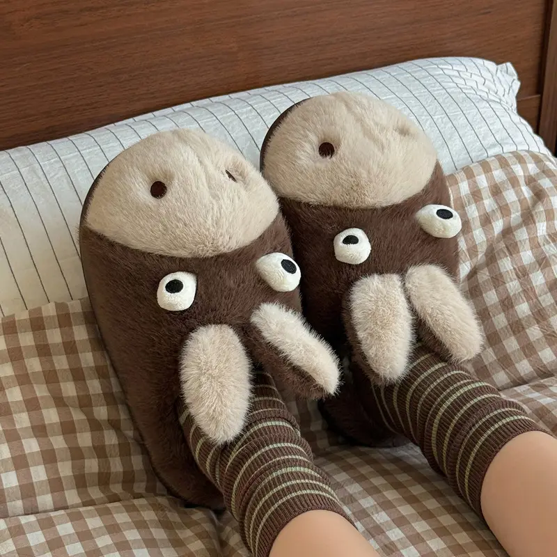 Cute Cartoon Cotton Slippers for Women in Winter, Couple Indoor Home Slippers for Men, Plush Warm Bedroom Furry Slippers for Men in Winter - Image 6