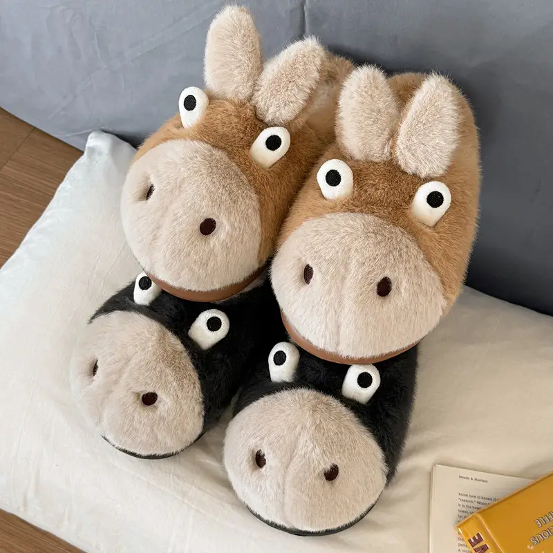 Cute Cartoon Cotton Slippers for Women in Winter, Couple Indoor Home Slippers for Men, Plush Warm Bedroom Furry Slippers for Men in Winter - Image 7