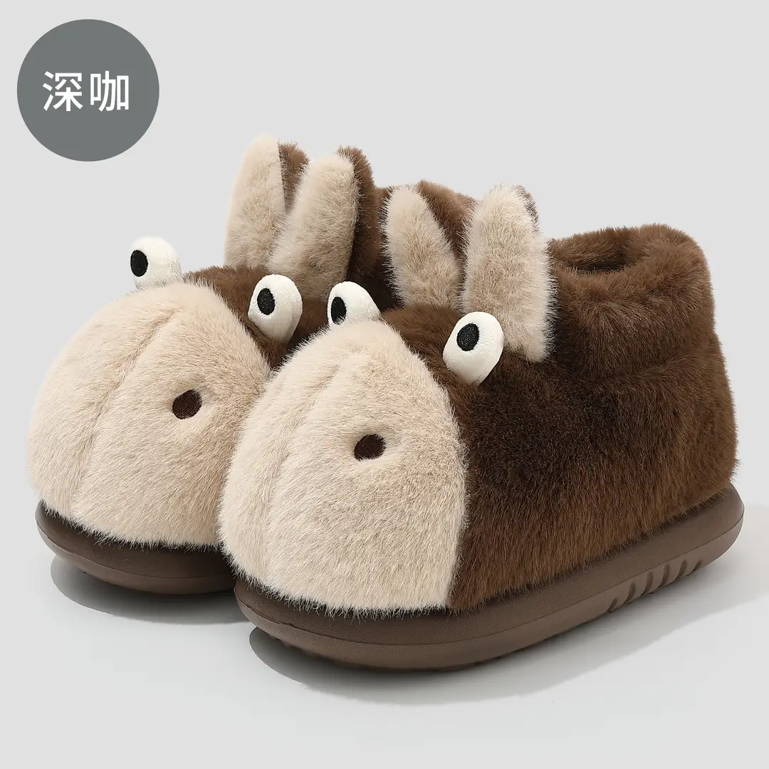 Cute Cartoon Cotton Slippers for Women in Winter, Couple Indoor Home Slippers for Men, Plush Warm Bedroom Furry Slippers for Men in Winter - Image 3
