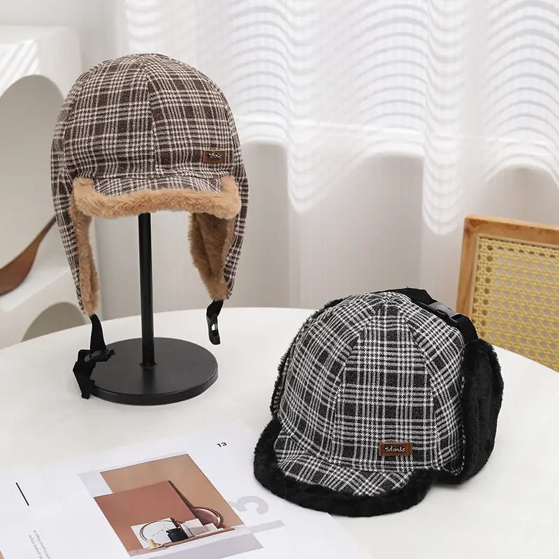Winter Plaid Fleece Ear Cap for Women Warm - Image 7