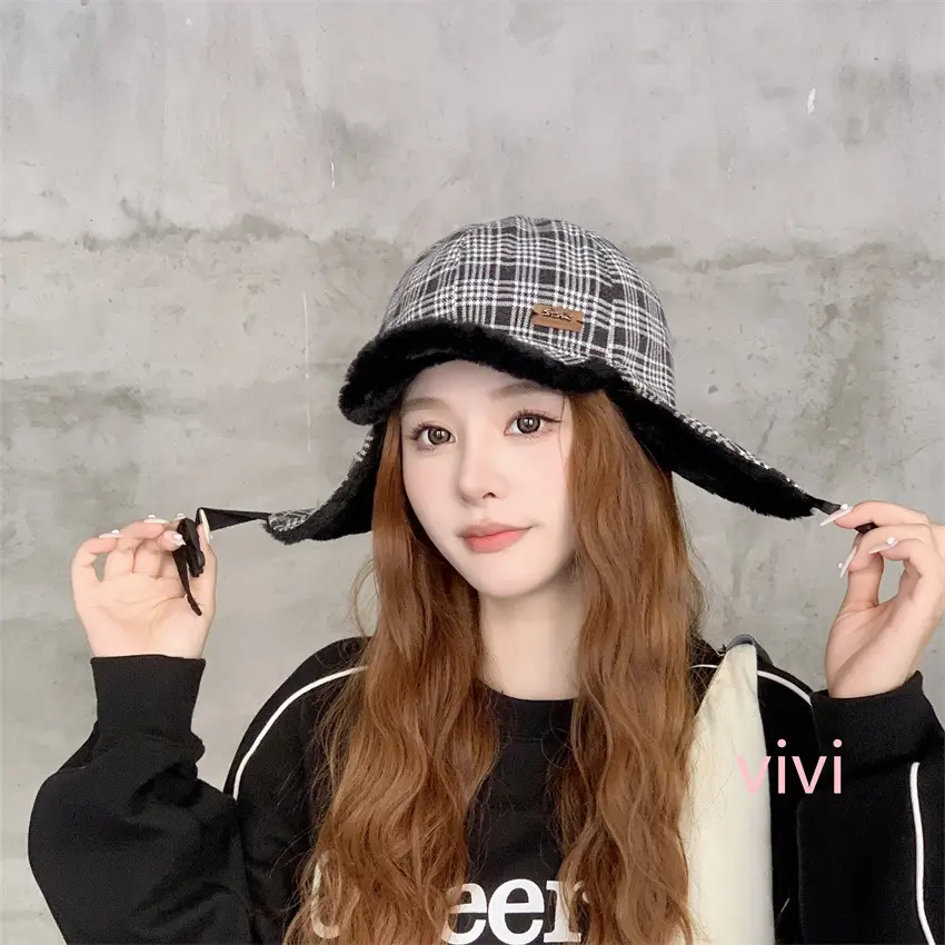 Winter Plaid Fleece Ear Cap for Women Warm — feature 10
