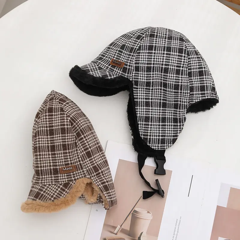 Winter Plaid Fleece Ear Cap for Women Warm — feature 11