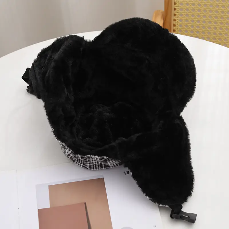 Winter Plaid Fleece Ear Cap for Women Warm — feature 3