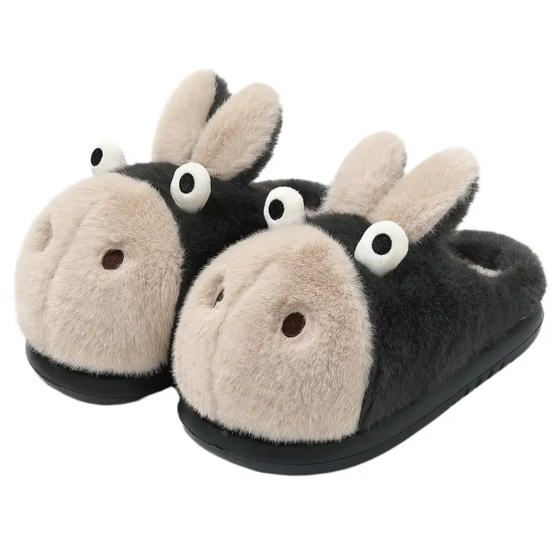 Cartoon Cotton Slippers for Women in Winter, Home Use, Fleece-Lined, Warm, Couple's Indoor Cute Donkey Non-Slip Furry Slippers for Men in Winter - Image 7
