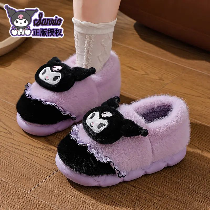 Sanrio Hello Kitty Red Velvet Slippers Women Warm Plus