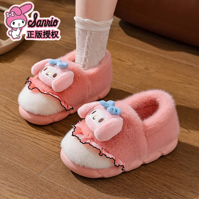 Sanrio Hello Kitty Red Velvet Slippers Women Warm Plus