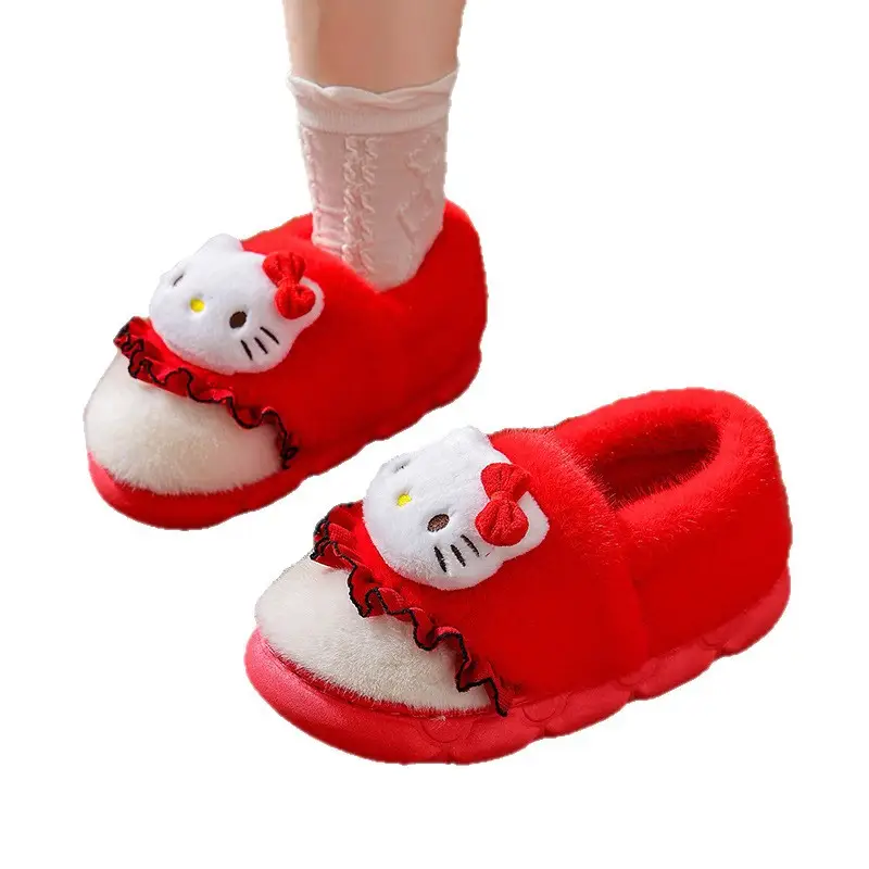 Sanrio Hello Kitty Red Velvet Slippers Women Warm Plus
