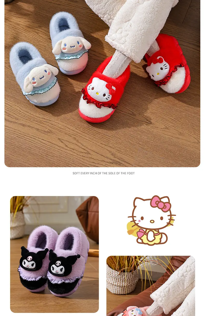 Sanrio Hello Kitty Red Velvet Slippers Women Warm Plus — feature 14