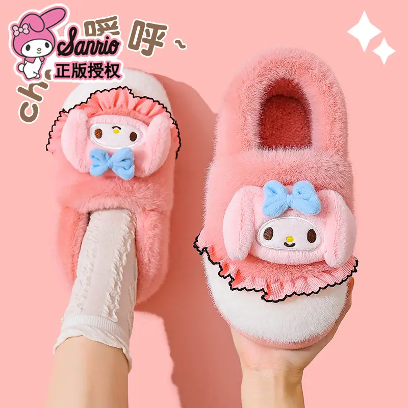 Sanrio Hello Kitty Red Velvet Slippers Women Warm Plus