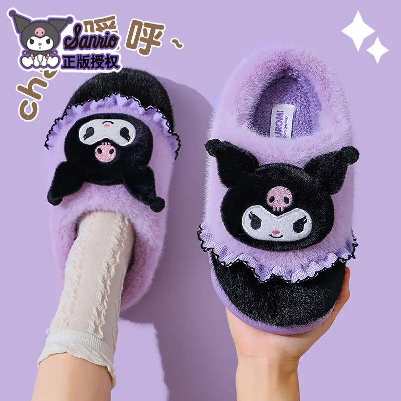 Sanrio Hello Kitty Red Velvet Slippers Women Warm Plus