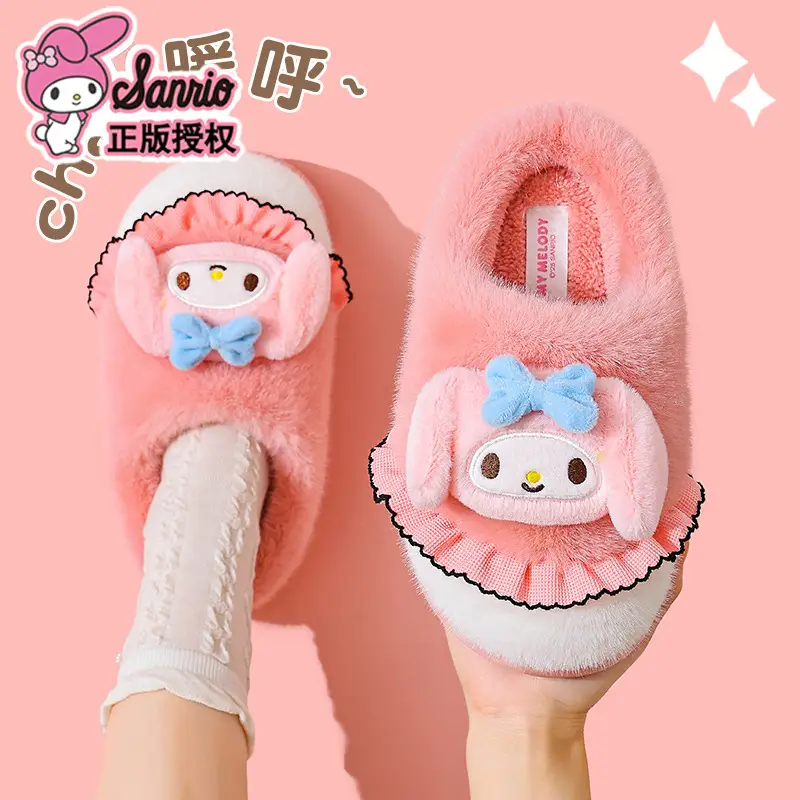 Sanrio Hello Kitty Red Velvet Slippers Women Warm Plus