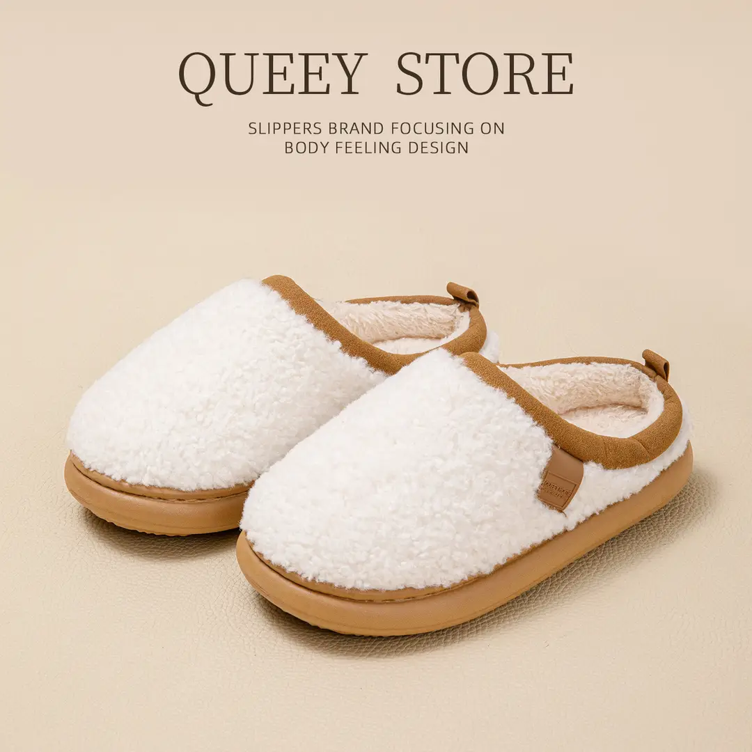 Plush Warm Cotton Slippers for Women, Winter 2026 New Model, Indoor Home Thick-Soled Non-Slip Antibacterial Anti-Odor Silent Cotton Slippers