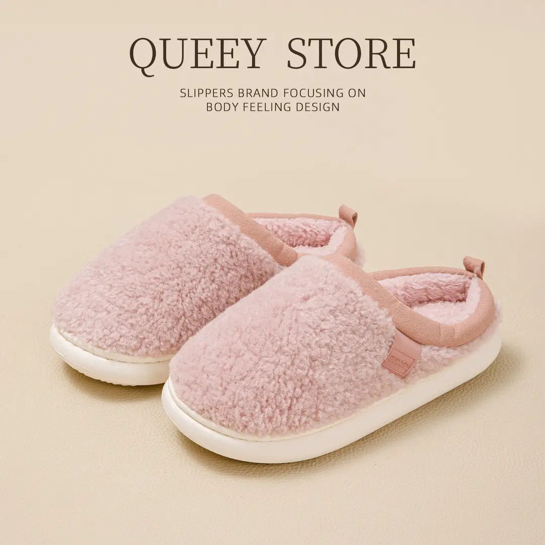 Plush Warm Cotton Slippers for Women, Winter 2026 New Model, Indoor Home Thick-Soled Non-Slip Antibacterial Anti-Odor Silent Cotton Slippers