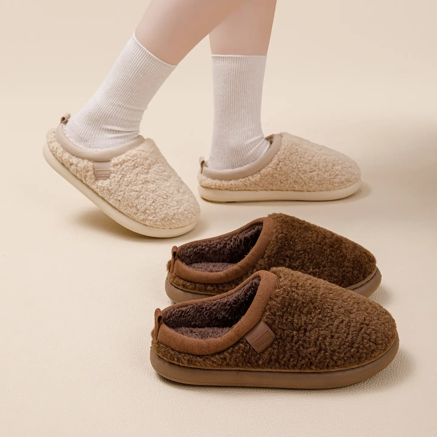 Women Winter Cotton Slippers Warm Anti-Odor Plush Fleece Lined