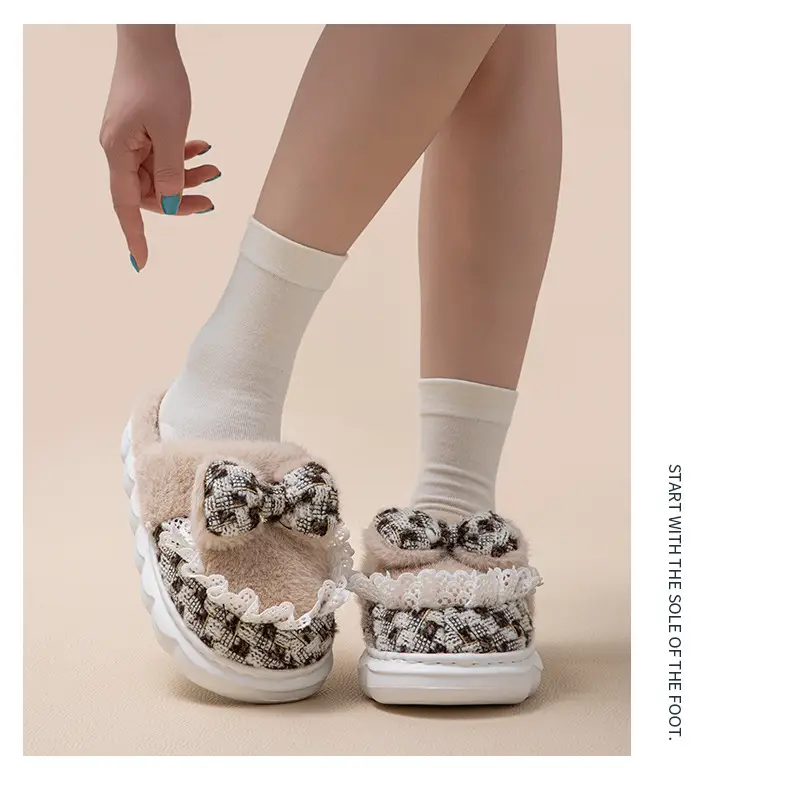 New Style Women's Pink Velvet Bow Slippers for Winter — feature 14
