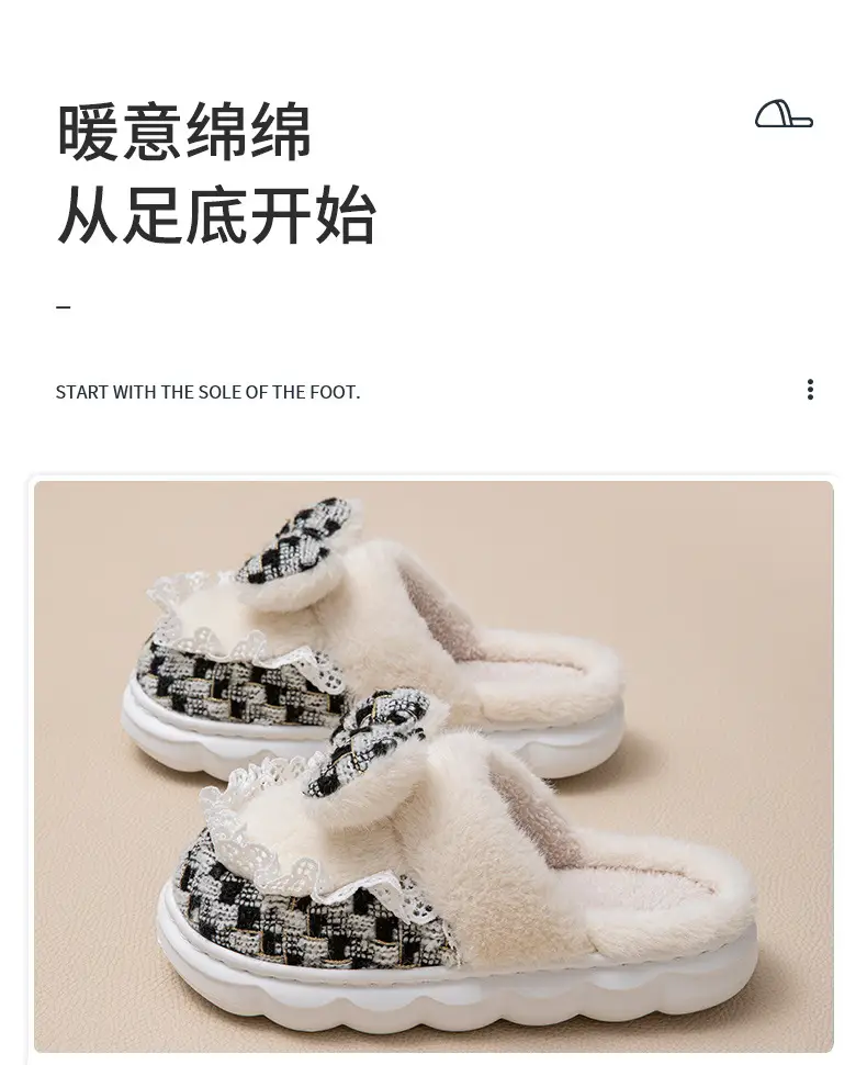 New Style Women's Pink Velvet Bow Slippers for Winter — feature 2