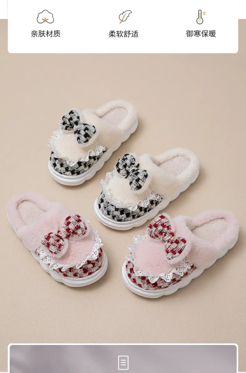 New Style Women's Pink Velvet Bow Slippers for Winter — feature 3