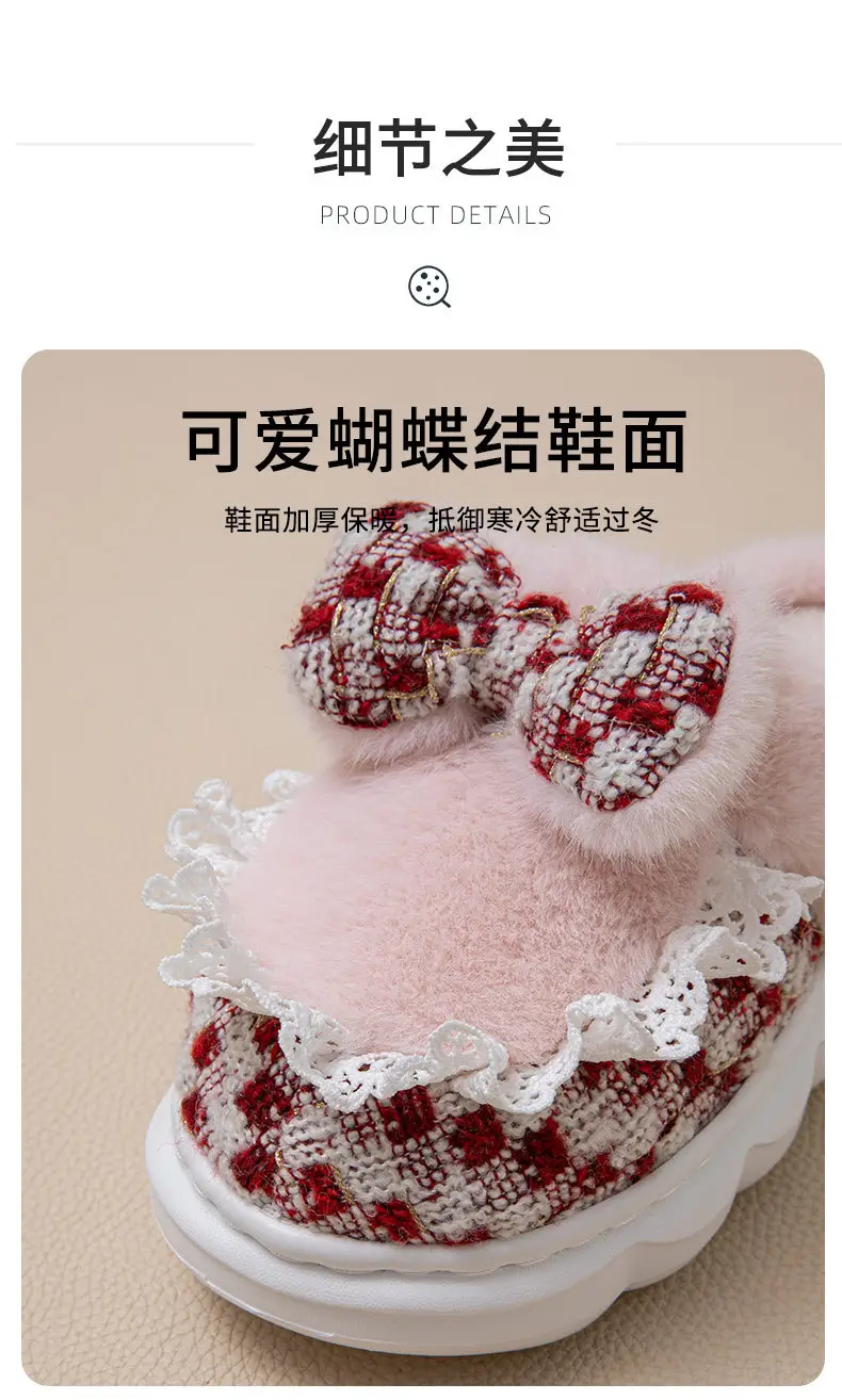 New Style Women's Pink Velvet Bow Slippers for Winter — feature 6