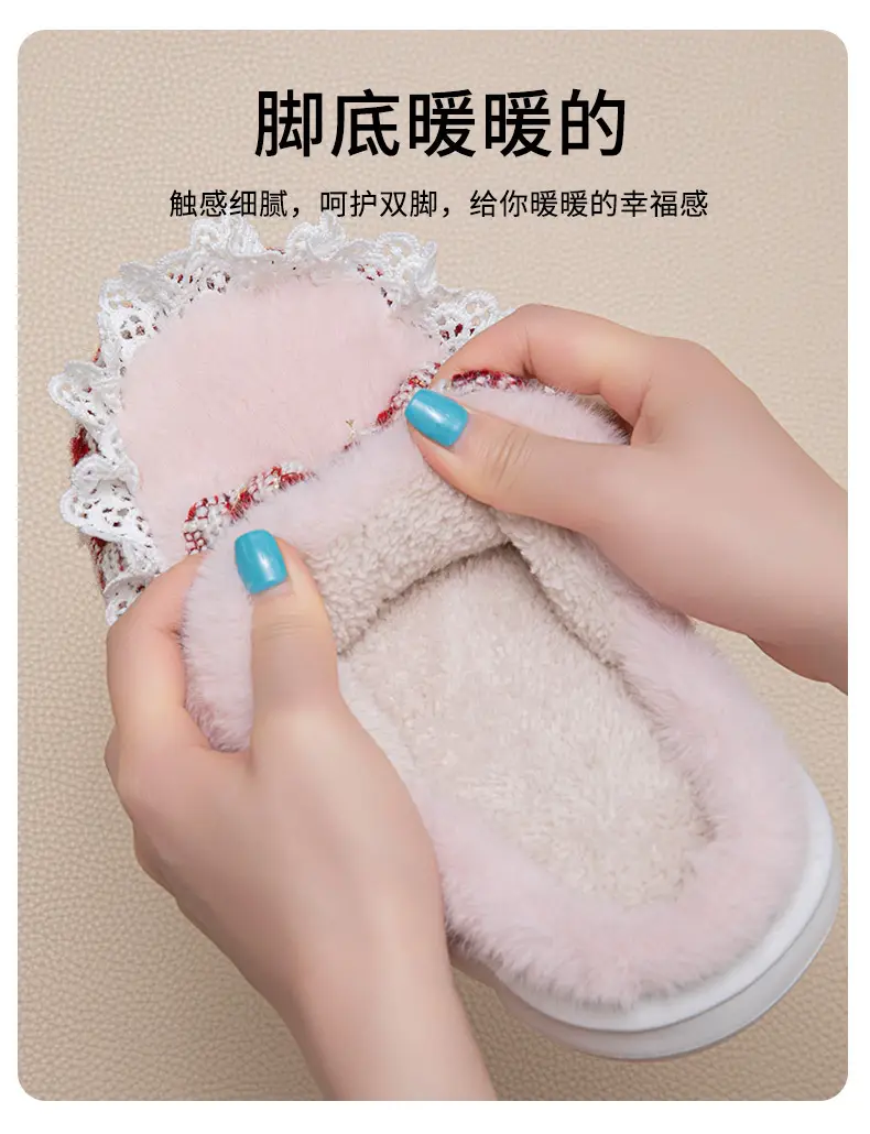 New Style Women's Pink Velvet Bow Slippers for Winter — feature 7
