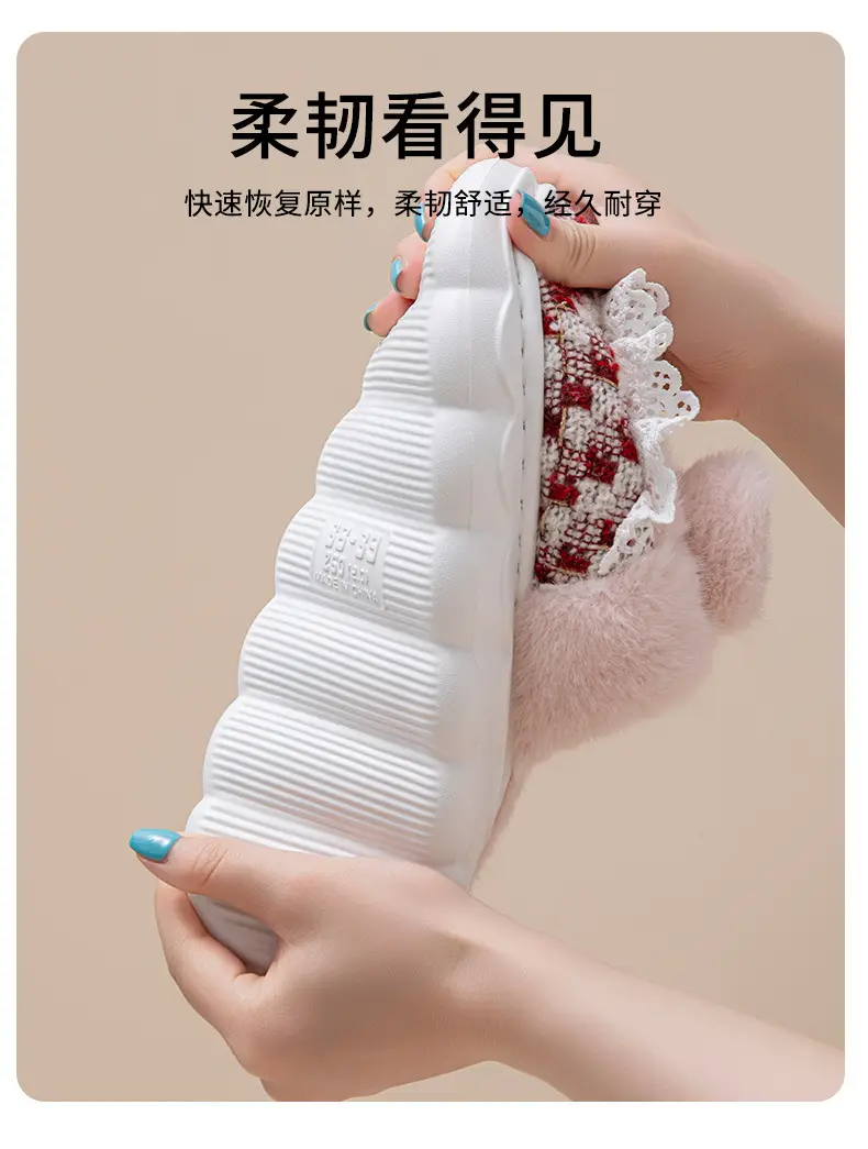 New Style Women's Pink Velvet Bow Slippers for Winter — feature 9