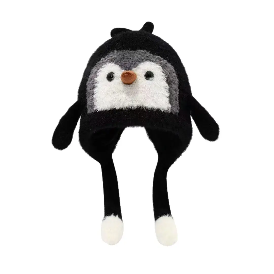 Children's Cartoon Ear Protection Hat Casual Warm Penguin Thickened Winter Pullover Hat for Boys and Girls Autumn and Winter