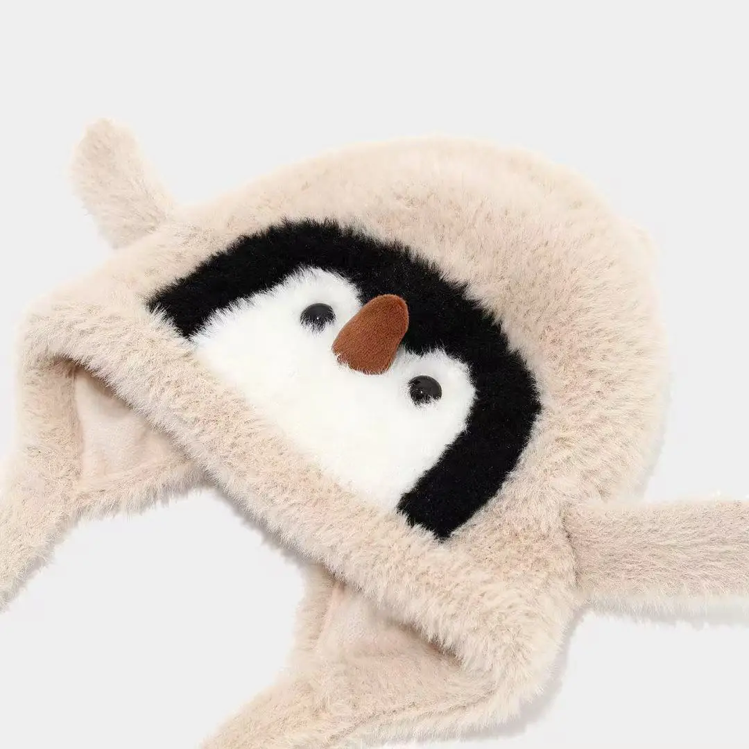 Children's Cartoon Ear Protection Hat Casual Warm Penguin Thickened Winter Pullover Hat for Boys and Girls Autumn and Winter — feature 6