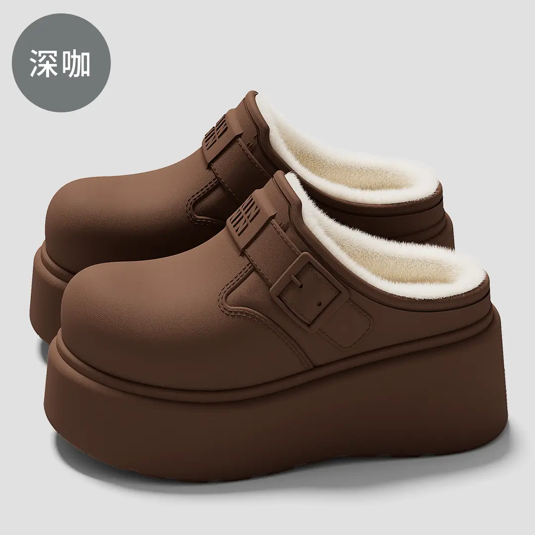 Women's Thick-Soled Waterproof Cotton Slippers for Outdoor Wear, Winter Plush Warm Indoor Home Slippers, Women's Closed-Toe Cotton Slippers Wholesale - Image 2