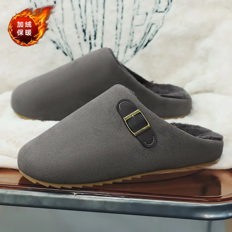Birkenstock Cotton Slippers Men's Thick-Soled Fleece-Lined Warm Half-Slippers Autumn and Winter New Outer Wear Non-Slip Wear-Resistant Lazy Slippers - Image 6
