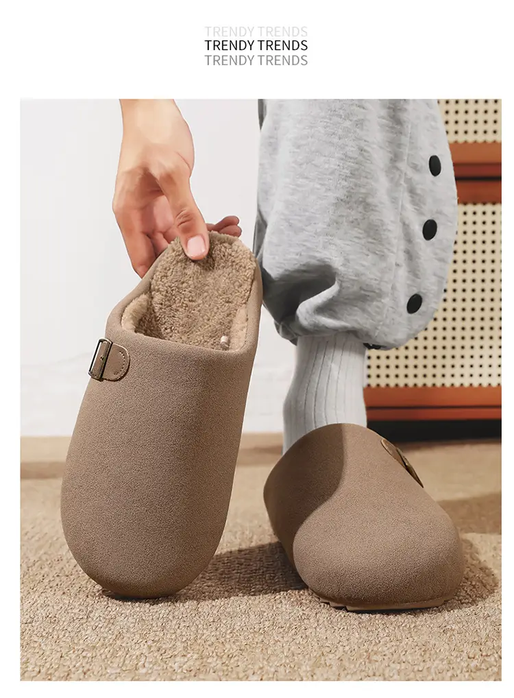 Birkenstock Cotton Slippers Men's Thick-Soled Fleece-Lined Warm Half-Slippers Autumn and Winter New Outer Wear Non-Slip Wear-Resistant Lazy Slippers — feature 10