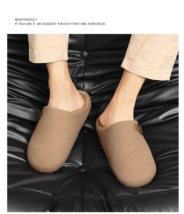 Birkenstock Cotton Slippers Men's Thick-Soled Fleece-Lined Warm Half-Slippers Autumn and Winter New Outer Wear Non-Slip Wear-Resistant Lazy Slippers — feature 11