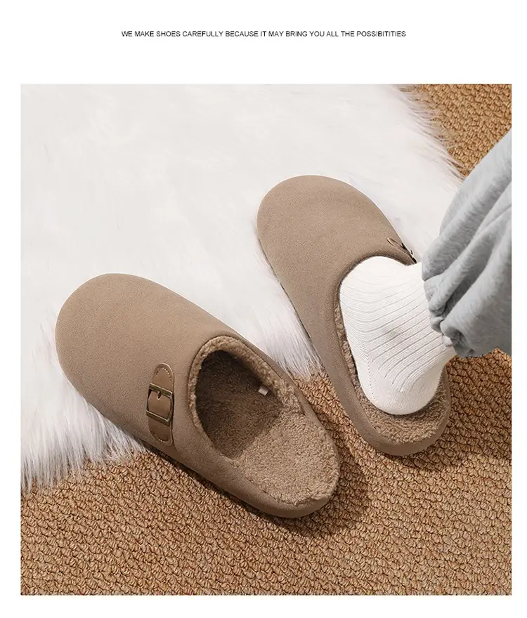 Birkenstock Cotton Slippers Men's Thick-Soled Fleece-Lined Warm Half-Slippers Autumn and Winter New Outer Wear Non-Slip Wear-Resistant Lazy Slippers — feature 12