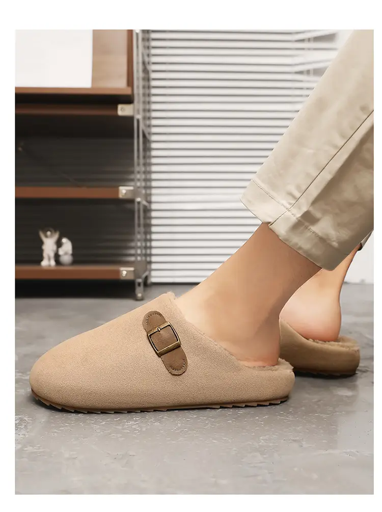 Birkenstock Cotton Slippers Men's Thick-Soled Fleece-Lined Warm Half-Slippers Autumn and Winter New Outer Wear Non-Slip Wear-Resistant Lazy Slippers — feature 13