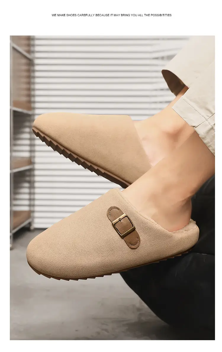 Birkenstock Cotton Slippers Men's Thick-Soled Fleece-Lined Warm Half-Slippers Autumn and Winter New Outer Wear Non-Slip Wear-Resistant Lazy Slippers — feature 14