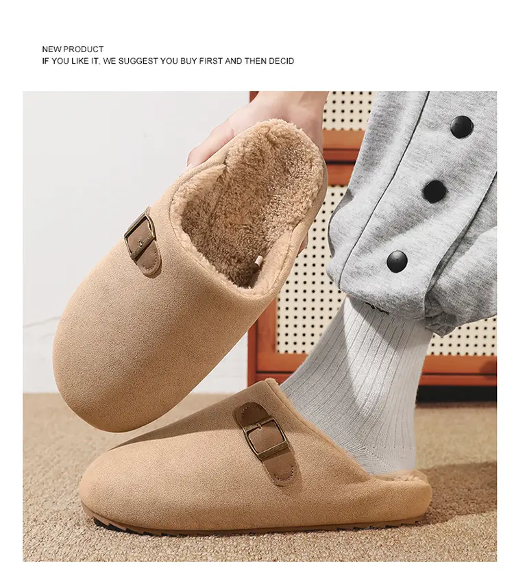 Birkenstock Cotton Slippers Men's Thick-Soled Fleece-Lined Warm Half-Slippers Autumn and Winter New Outer Wear Non-Slip Wear-Resistant Lazy Slippers — feature 15