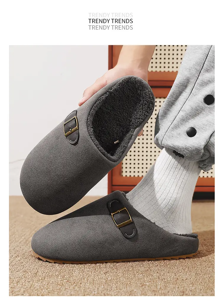 Birkenstock Cotton Slippers Men's Thick-Soled Fleece-Lined Warm Half-Slippers Autumn and Winter New Outer Wear Non-Slip Wear-Resistant Lazy Slippers — feature 16