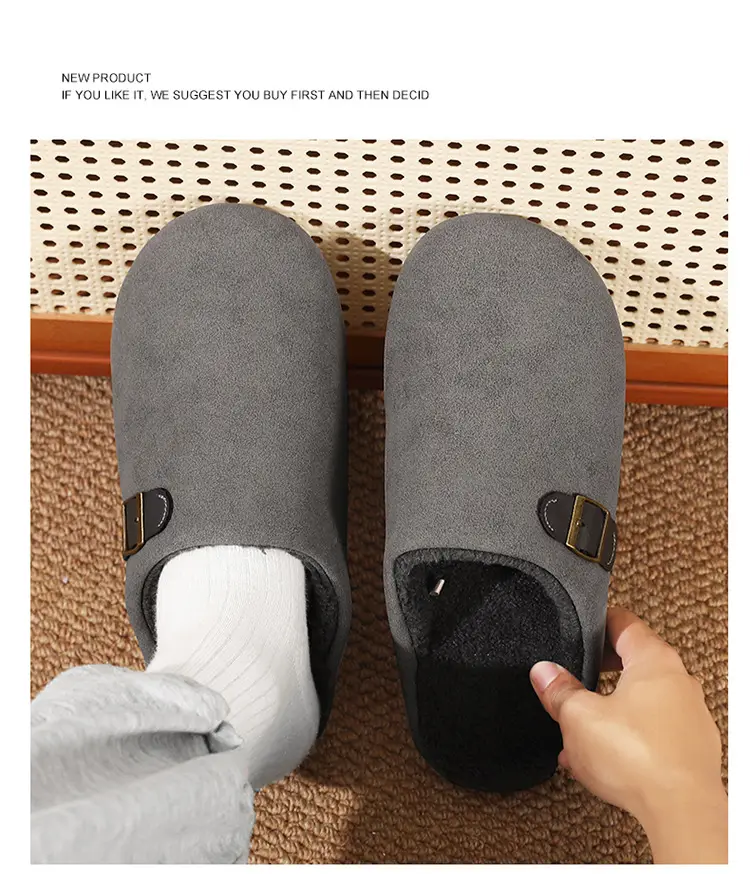 Birkenstock Cotton Slippers Men's Thick-Soled Fleece-Lined Warm Half-Slippers Autumn and Winter New Outer Wear Non-Slip Wear-Resistant Lazy Slippers — feature 17