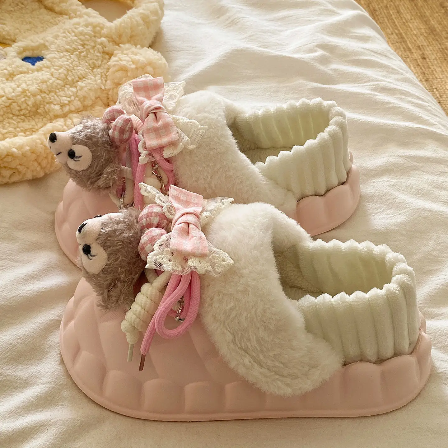 Winter Furry Croc Shoes for Women with Bow Decor - Image 8
