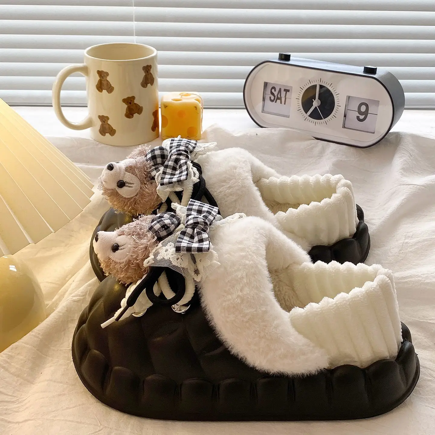 Winter Furry Croc Shoes for Women with Bow Decor - Image 10