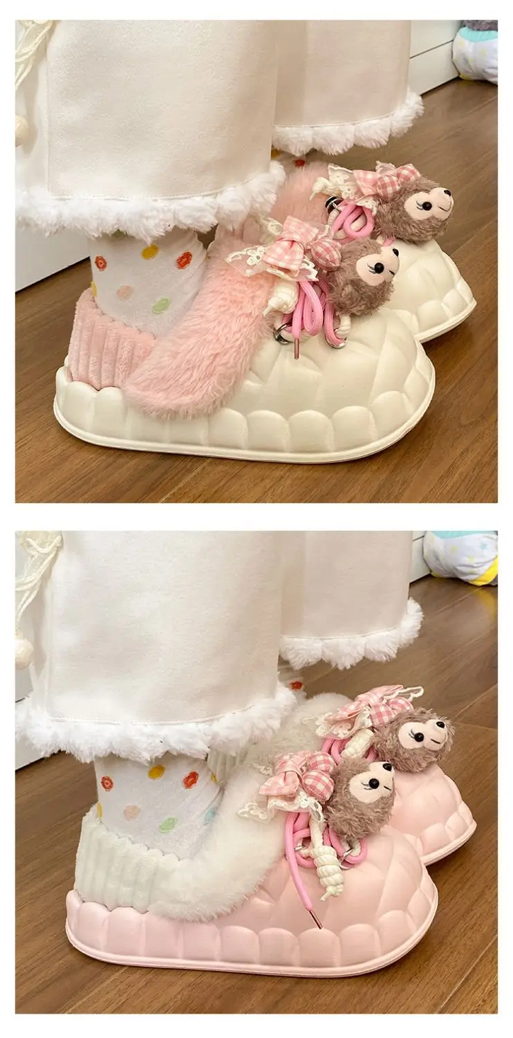 Winter Furry Croc Shoes for Women with Bow Decor — feature 18
