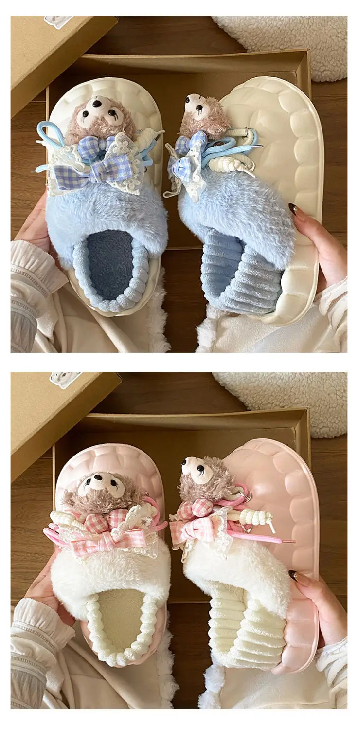 Winter Furry Croc Shoes for Women with Bow Decor — feature 19