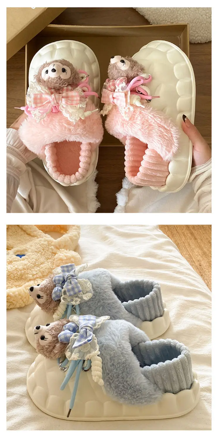 Winter Furry Croc Shoes for Women with Bow Decor — feature 20