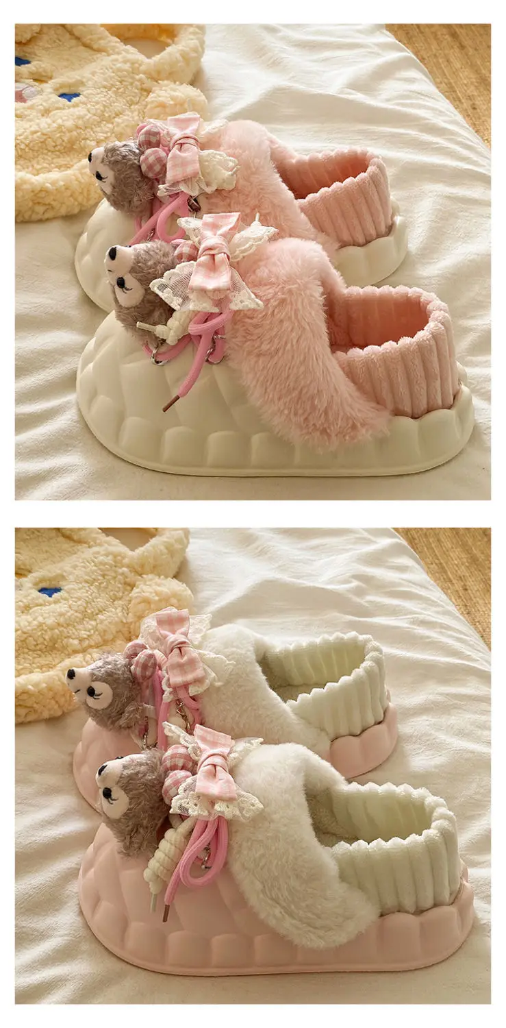 Winter Furry Croc Shoes for Women with Bow Decor — feature 21