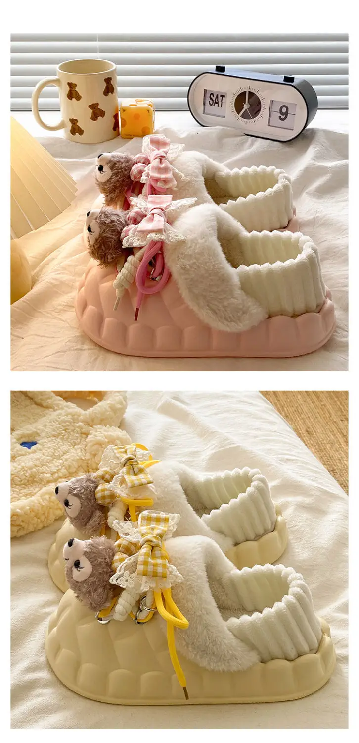 Winter Furry Croc Shoes for Women with Bow Decor — feature 23