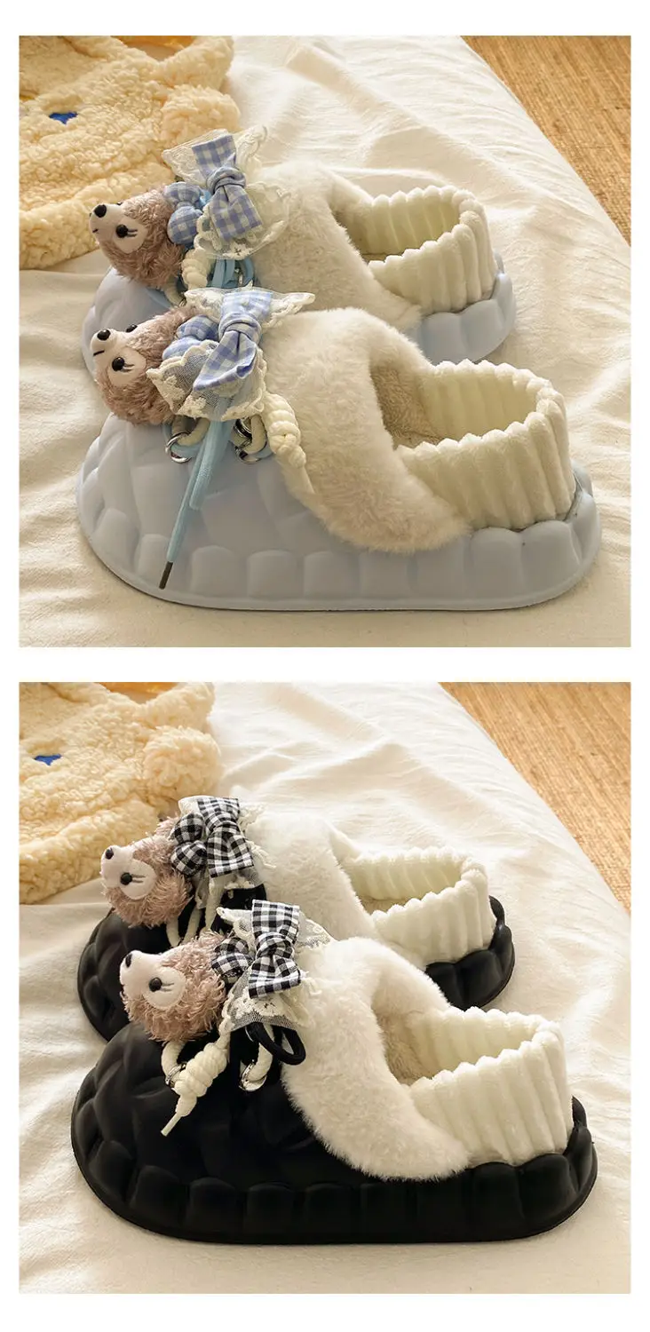 Winter Furry Croc Shoes for Women with Bow Decor — feature 24