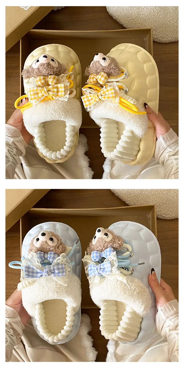 Winter Furry Croc Shoes for Women with Bow Decor — feature 25