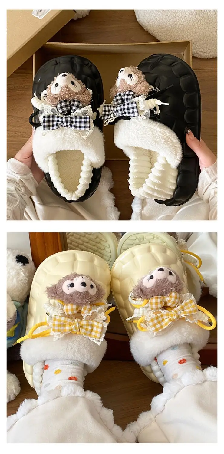 Winter Furry Croc Shoes for Women with Bow Decor — feature 26