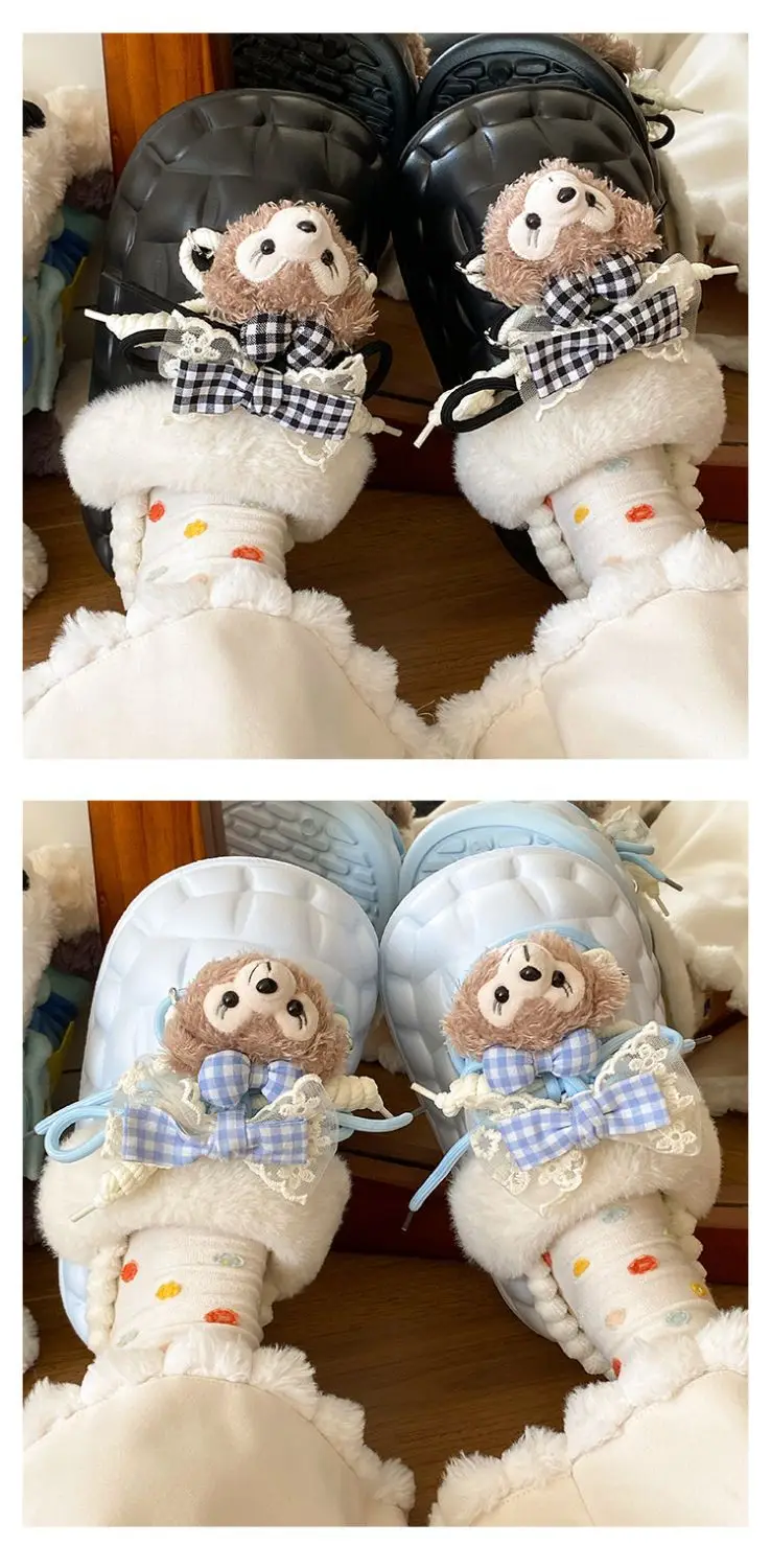 Winter Furry Croc Shoes for Women with Bow Decor — feature 27